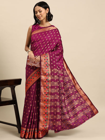 Chhabra 555 Purple Resham & Zari Woven Traditional Silk Saree with Ethnic Motifs Meenakari Border