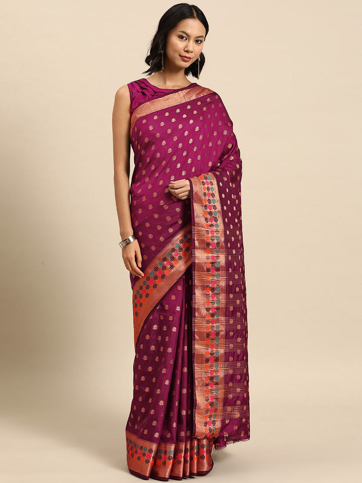 Purple Resham & Zari Woven Traditional Silk Saree