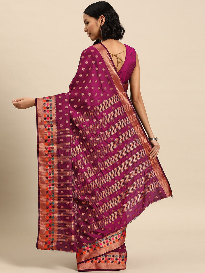 Purple Resham & Zari Woven Traditional Silk Saree