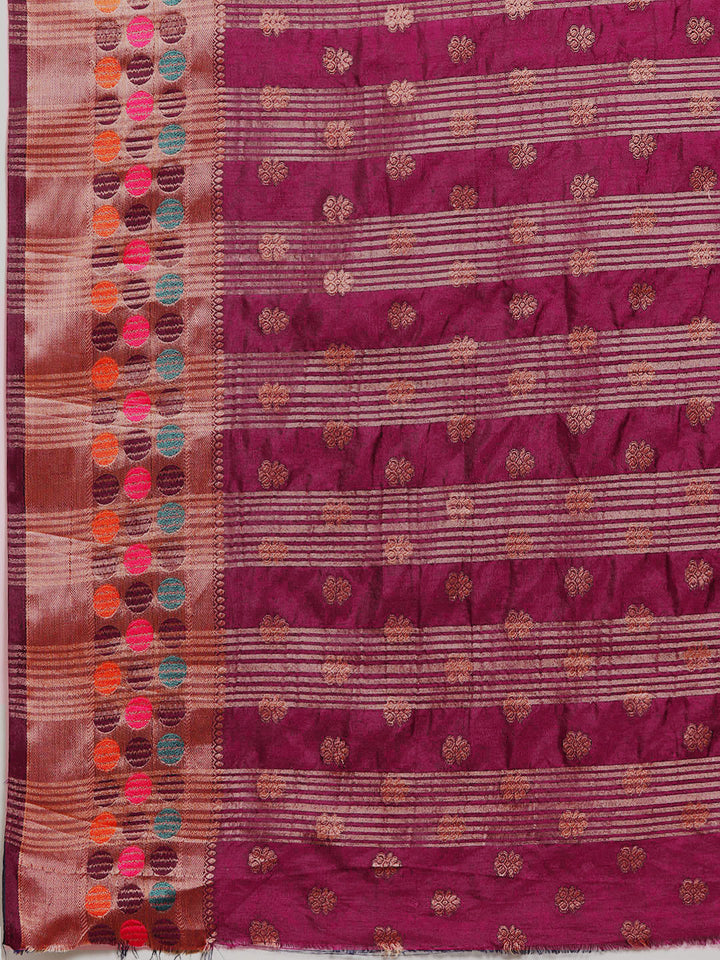 Purple Resham & Zari Woven Traditional Silk Saree