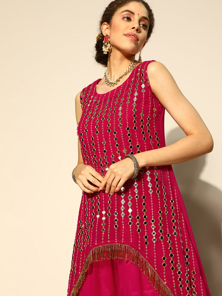 Kurta Sharara Set with Mirror Embroidery and Tassels