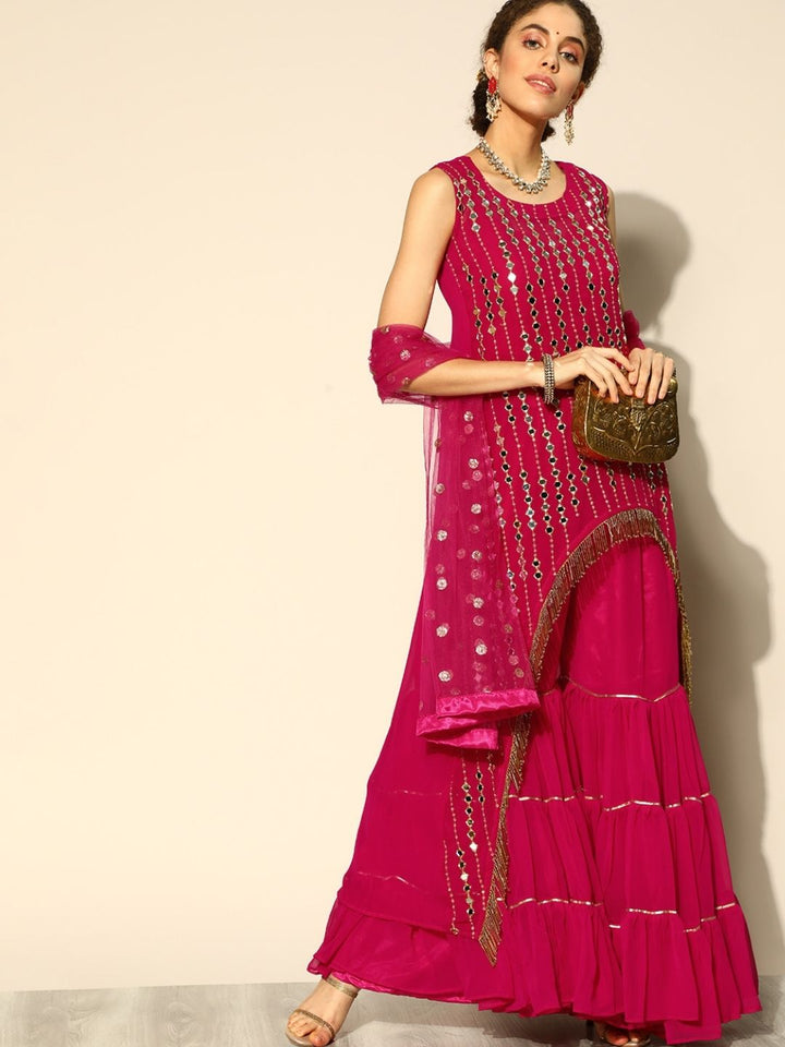 Kurta Sharara Set with Mirror Embroidery and Tassels