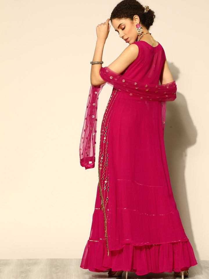 Kurta Sharara Set with Mirror Embroidery and Tassels