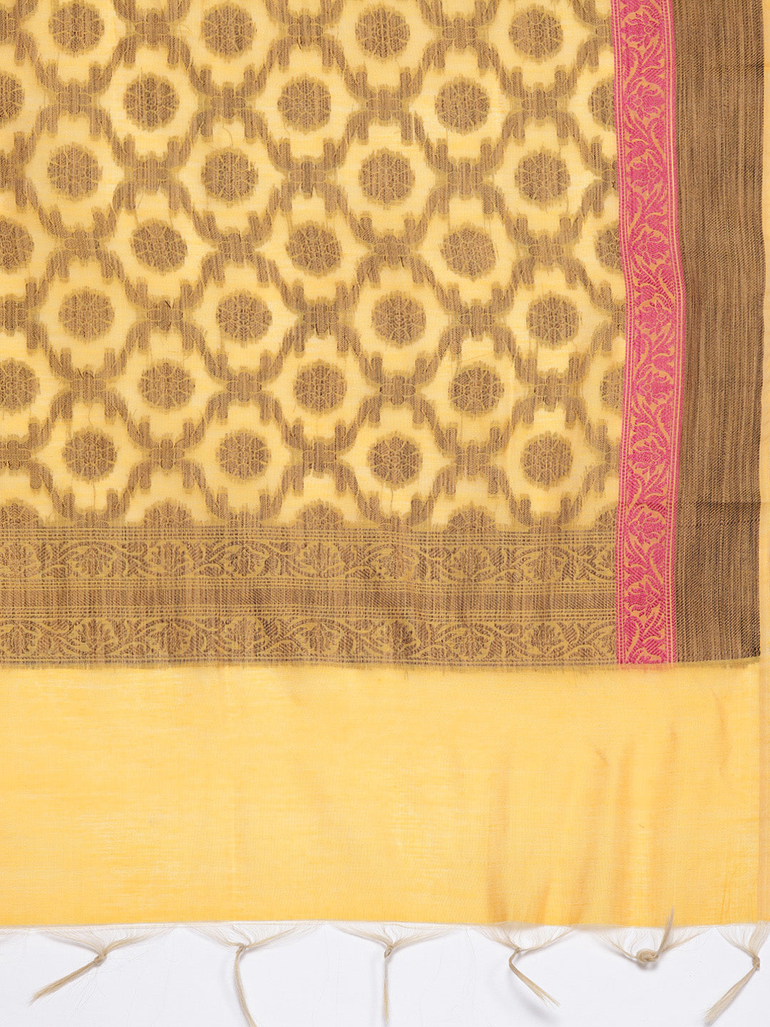 Yellow Banarasi Unstitched Dress Material With Handloom Dupatta