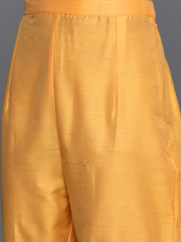 Yellow Banarasi Unstitched Dress Material With Handloom Dupatta