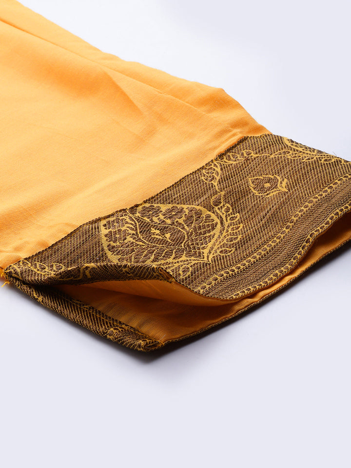 Yellow Banarasi Unstitched Dress Material With Handloom Dupatta