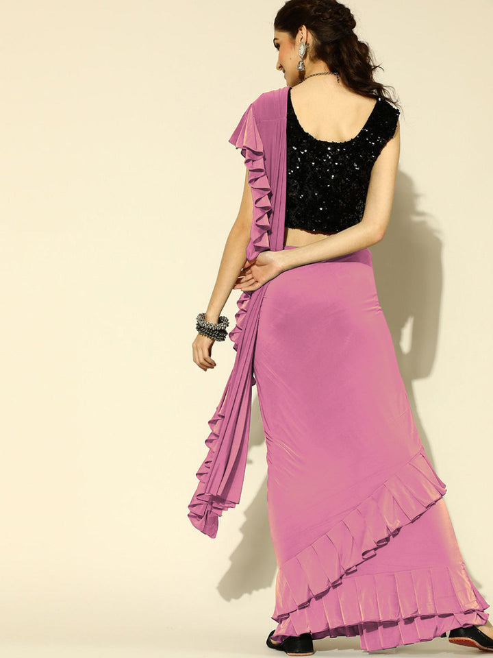 Ruffle Pre-Draped Ready to Wear Saree Embellished with Contrast Blouse