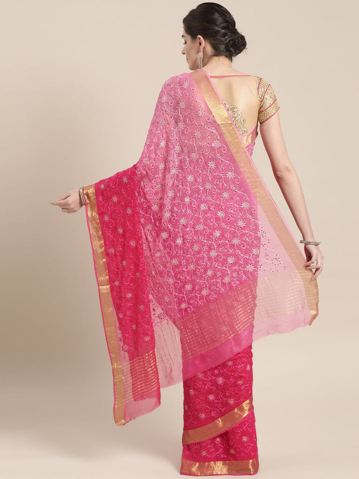Chiffon Crystal Embellished Bandhej Saree