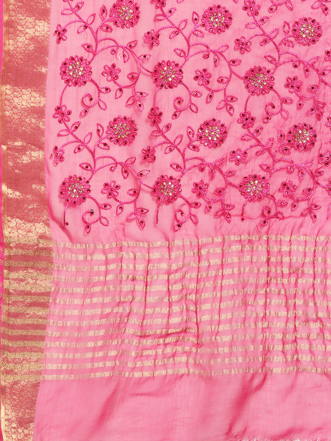 Chiffon Crystal Embellished Bandhej Saree