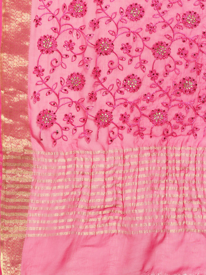 Chiffon Crystal Embellished Bandhej Saree