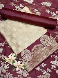 Banarasi Silk Colorblocked Dress Material with Tropical Zari Weaving & Jhalar Dupatta