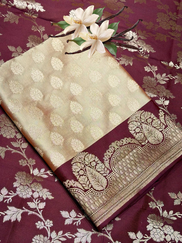 Banarasi Silk Colorblocked Dress Material with Tropical Zari Weaving & Jhalar Dupatta