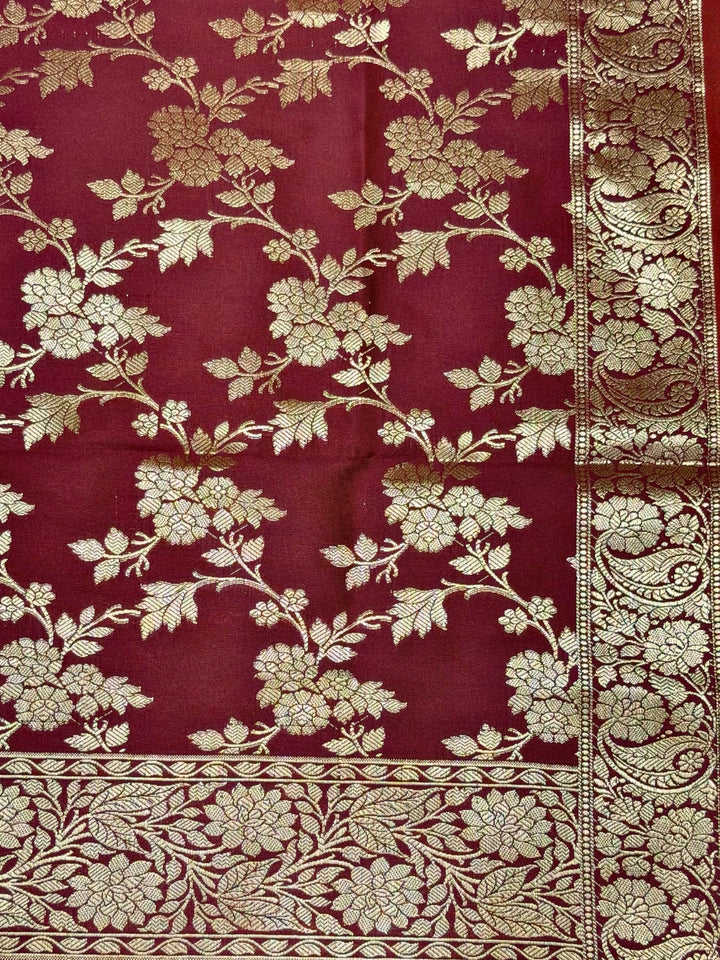 Banarasi Silk Colorblocked Dress Material with Tropical Zari Weaving & Jhalar Dupatta