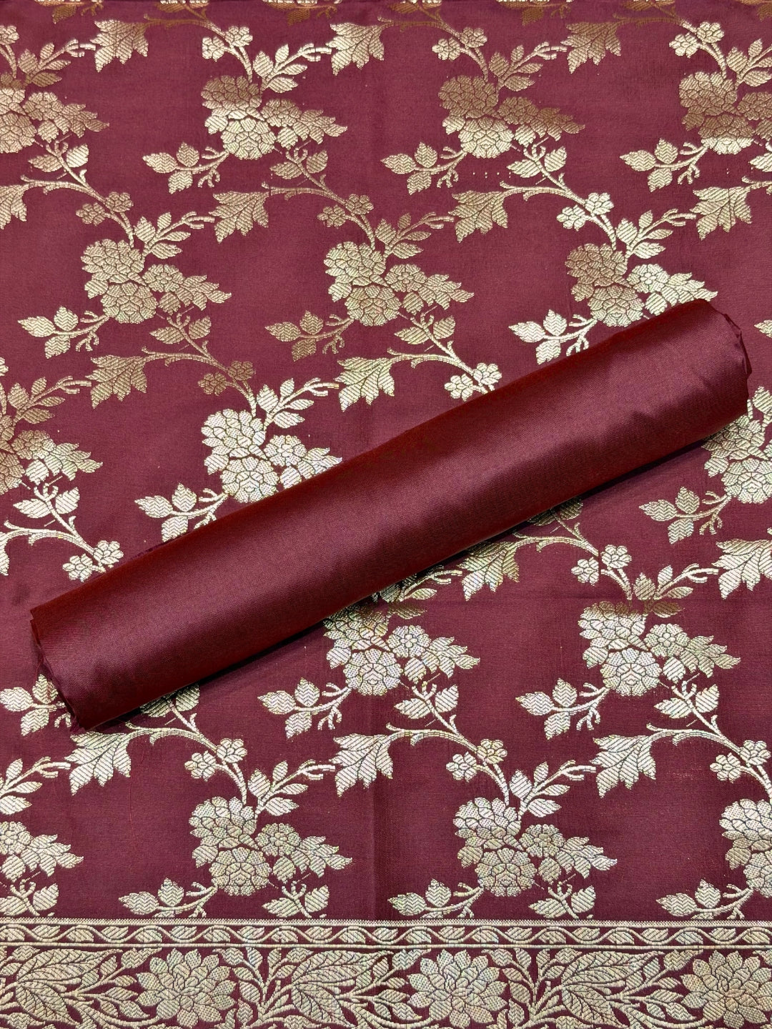 Banarasi Silk Colorblocked Dress Material with Tropical Zari Weaving & Jhalar Dupatta