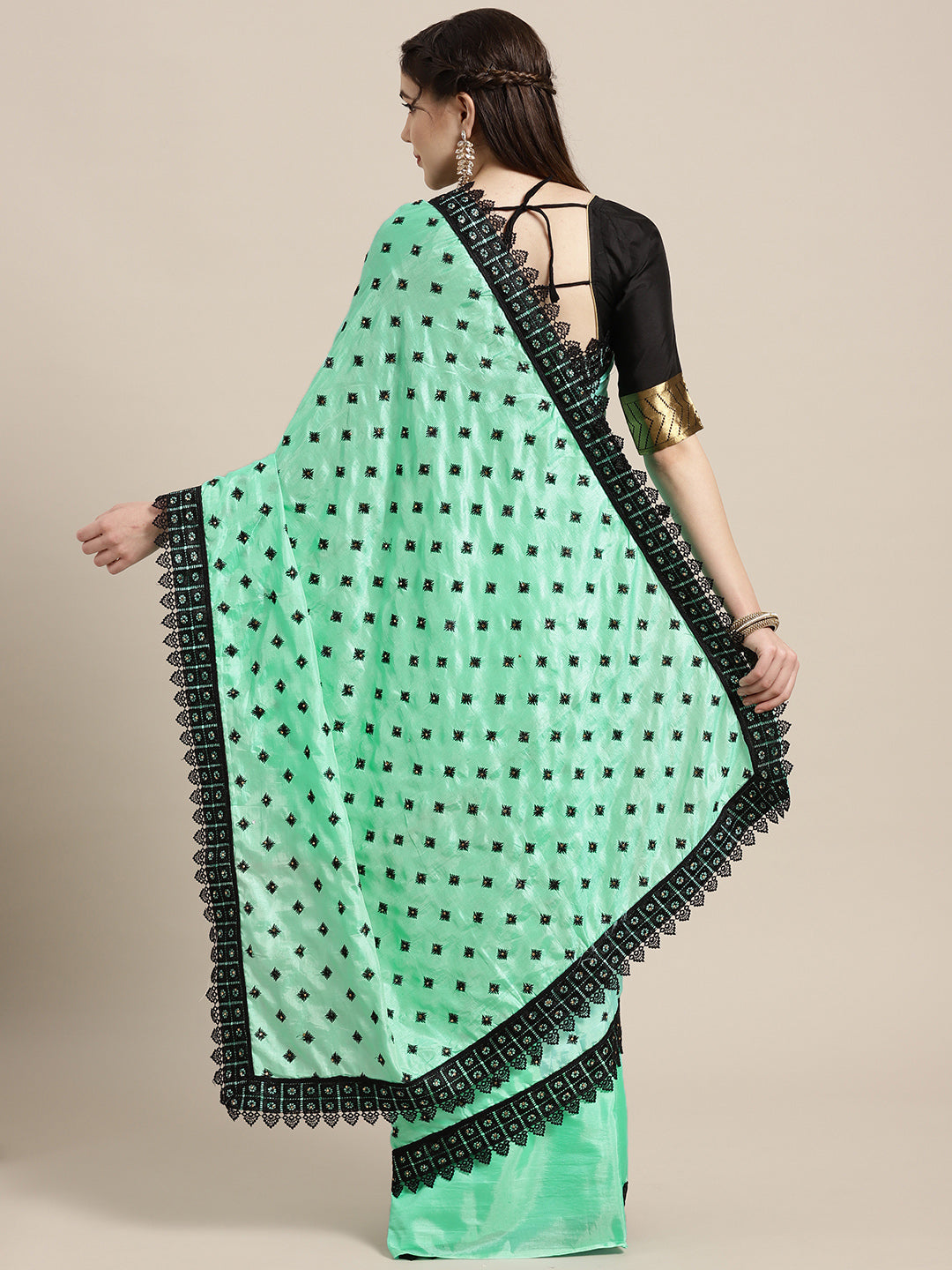 Textured Silk Saree with Resham Embroidery and Chantilly Lace Border