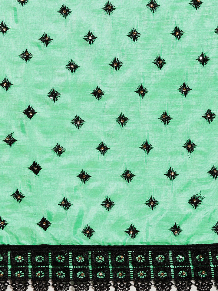 Textured Silk Saree with Resham Embroidery and Chantilly Lace Border