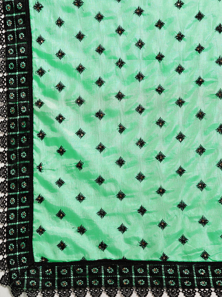 Textured Silk Saree with Resham Embroidery and Chantilly Lace Border