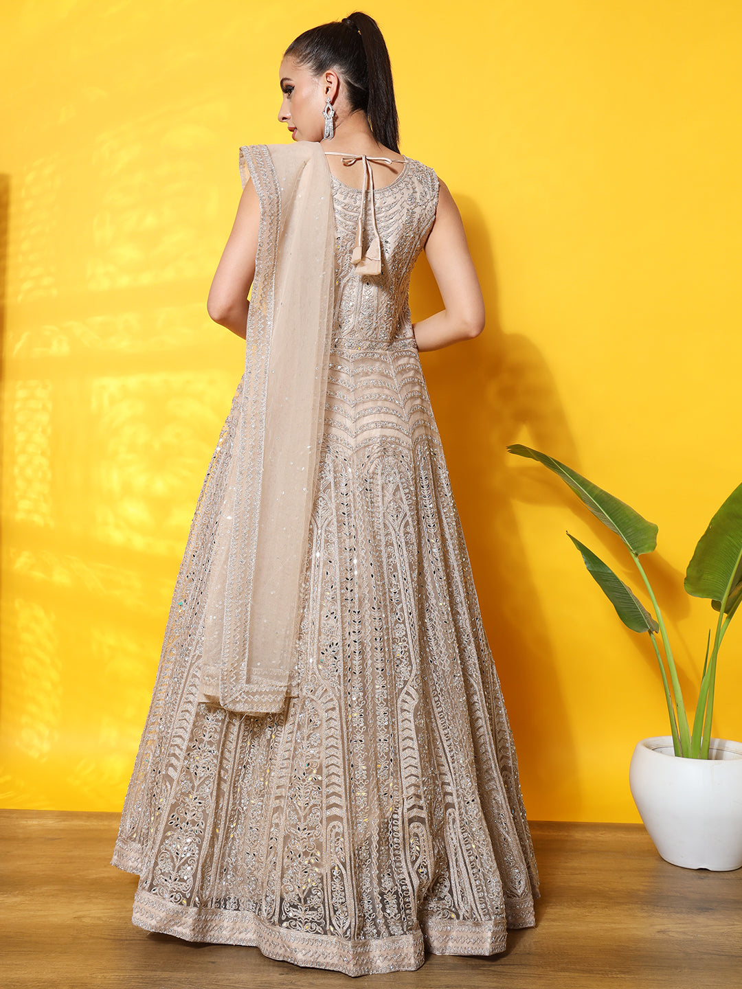 Resham Dori Embroidered Anarkali Cocktail Gown with Embellishments
