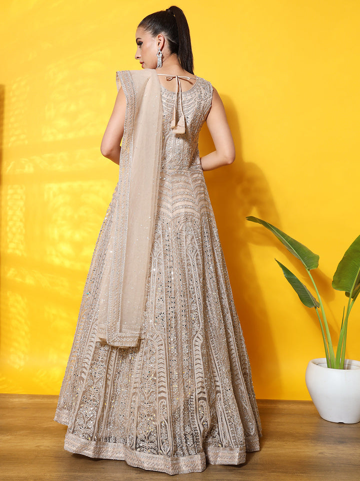 Resham Dori Embroidered Anarkali Cocktail Gown with Embellishments