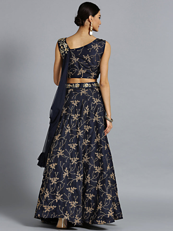 Embroidered Lehenga Choli with Pre-stitched Draped Dupatta