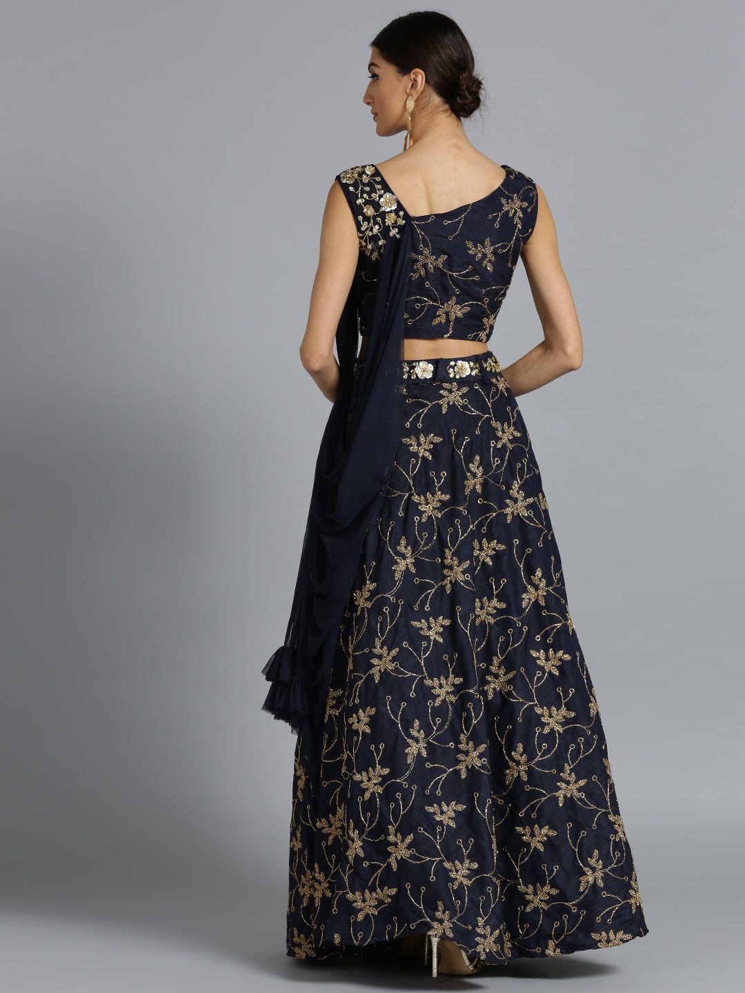 Embroidered Lehenga Choli with Pre-stitched Draped Dupatta