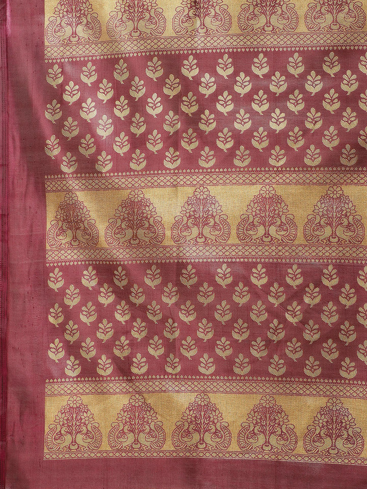Orange Bhagalpuri Silk Digital Printed Saree with Mughal Wine Border