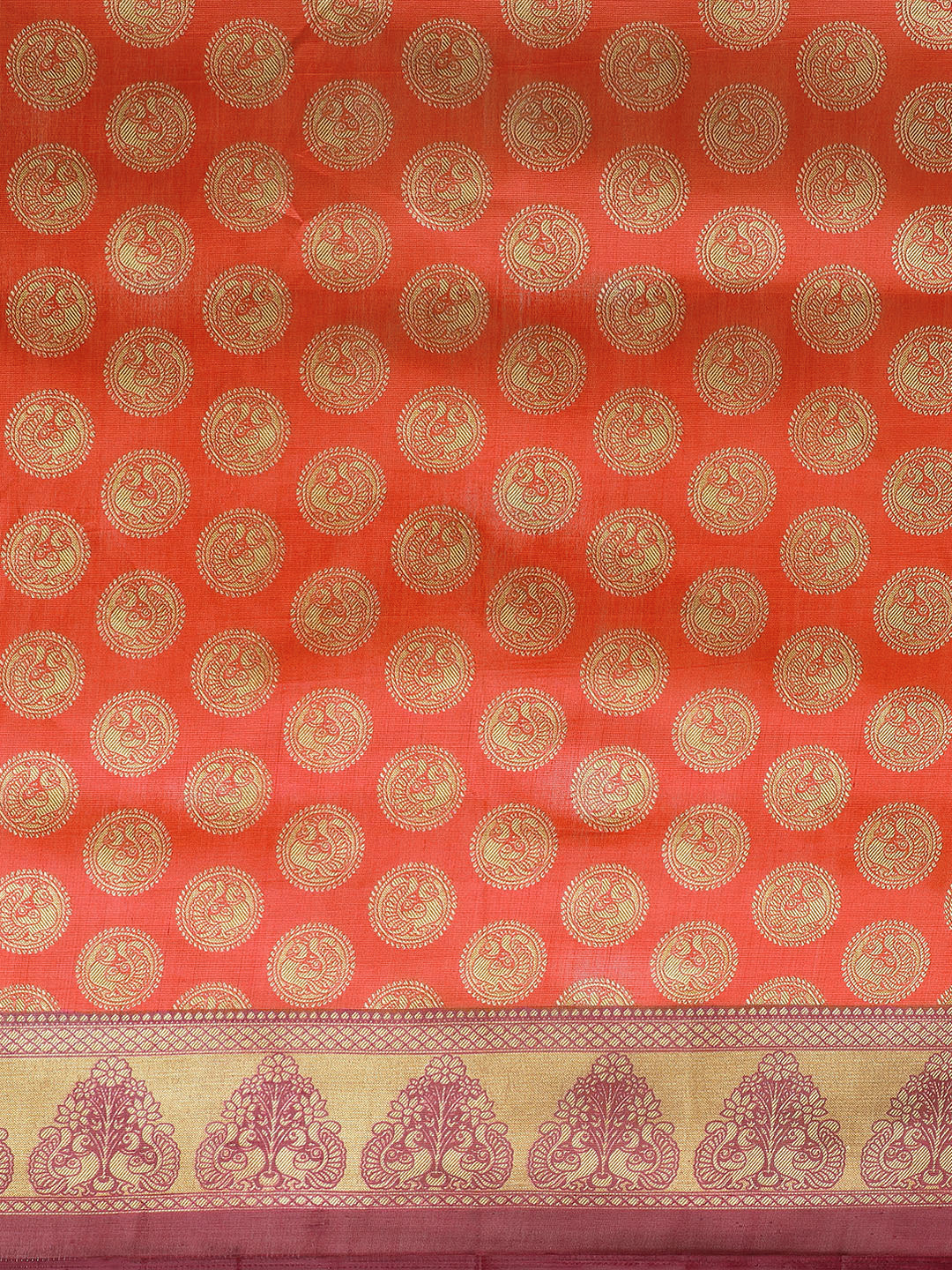 Orange Bhagalpuri Silk Digital Printed Saree with Mughal Wine Border