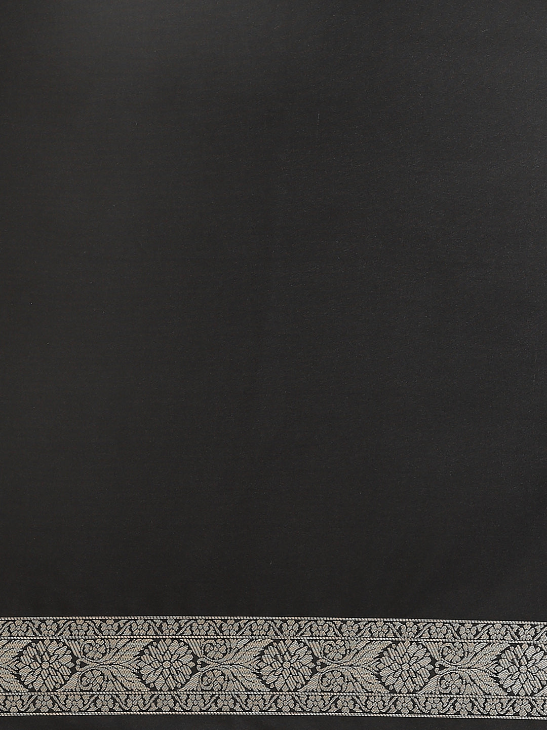 Black Banarasi Handloom Saree with Paisley Weaving & Metalic Silver Zari Border