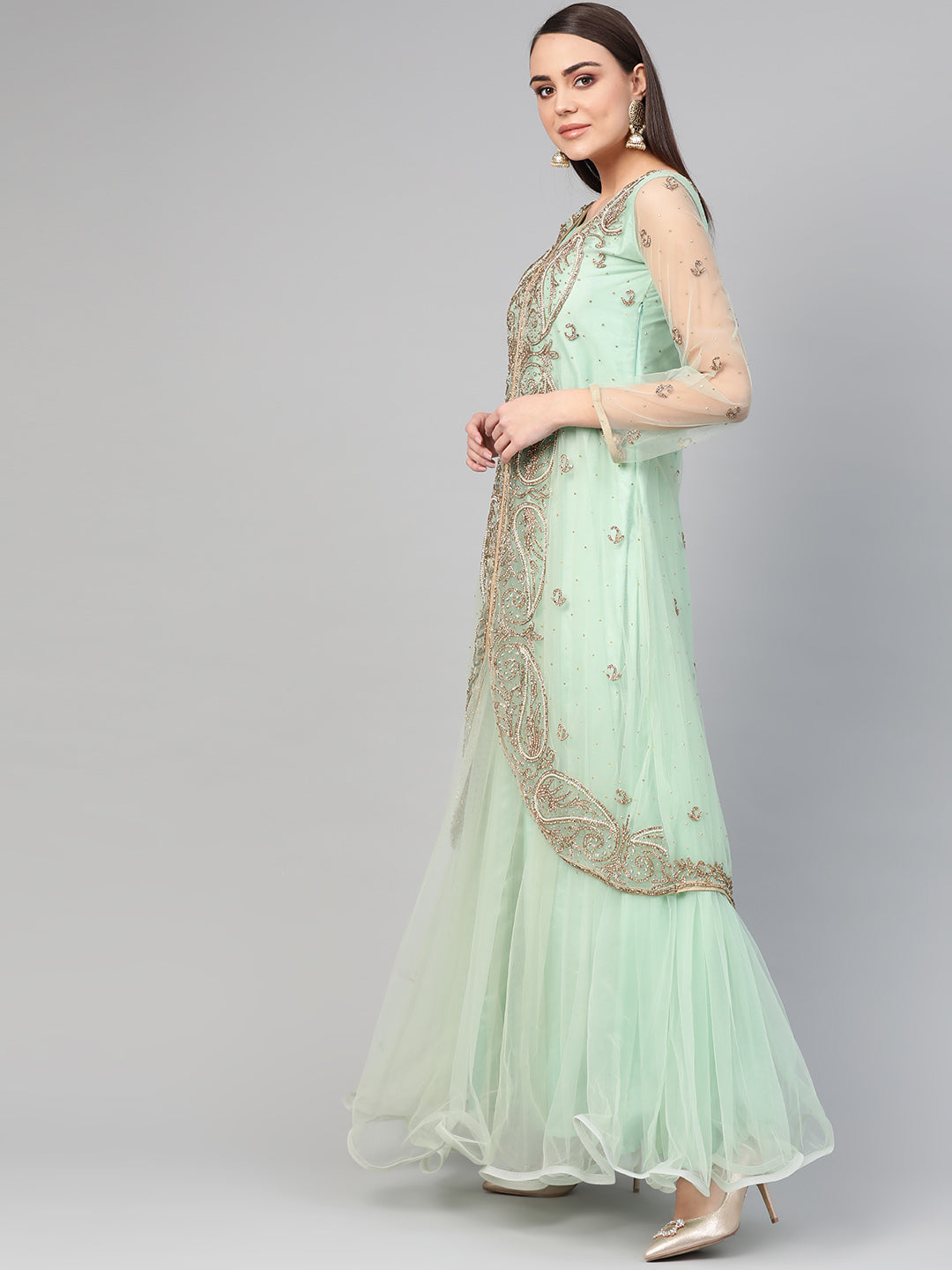 Cocktail Gown with Crystal Embellished Assymetrical Jacket