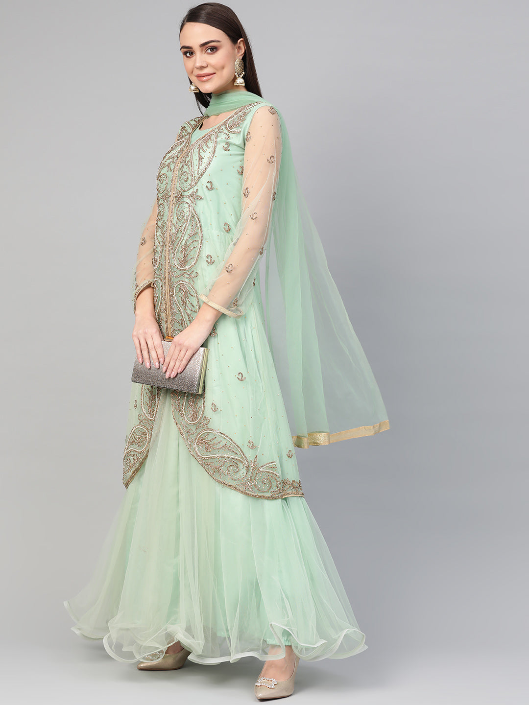 Cocktail Gown with Crystal Embellished Assymetrical Jacket