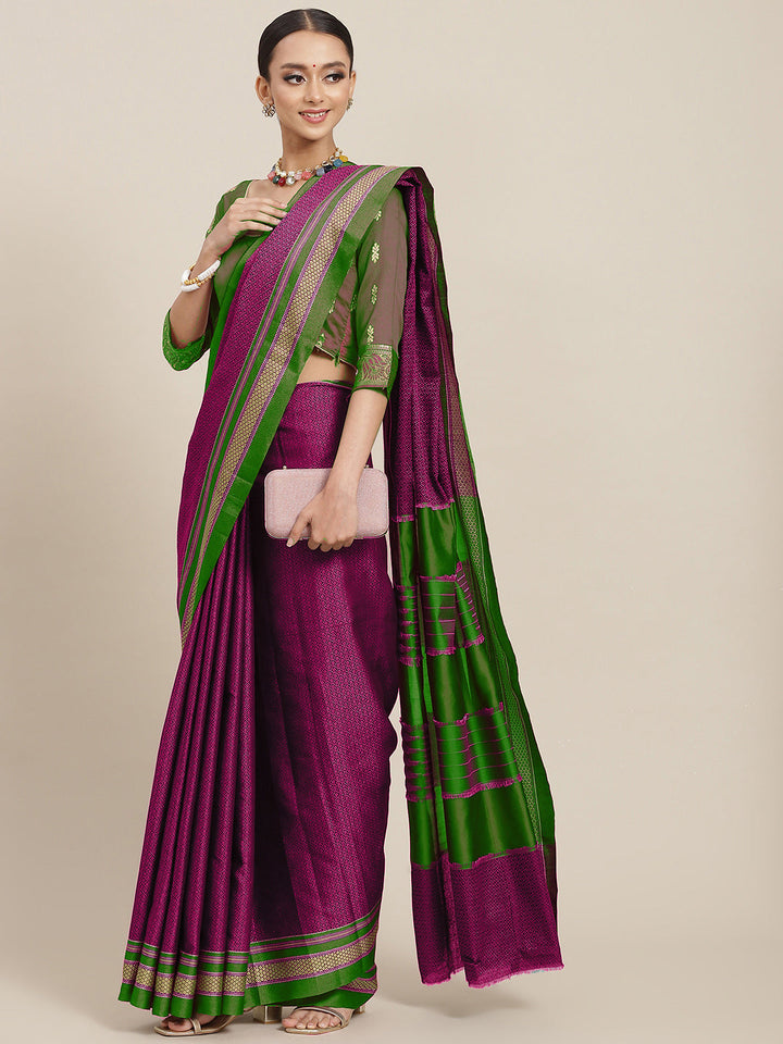 Purple Resham Woven Brocade Saree with Contrast Border