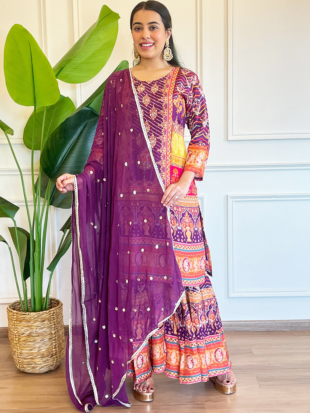 Chhaba 555 Printed Embellished Kurta Sharara Set with Sequinned Dupatta & Royal Digital Print