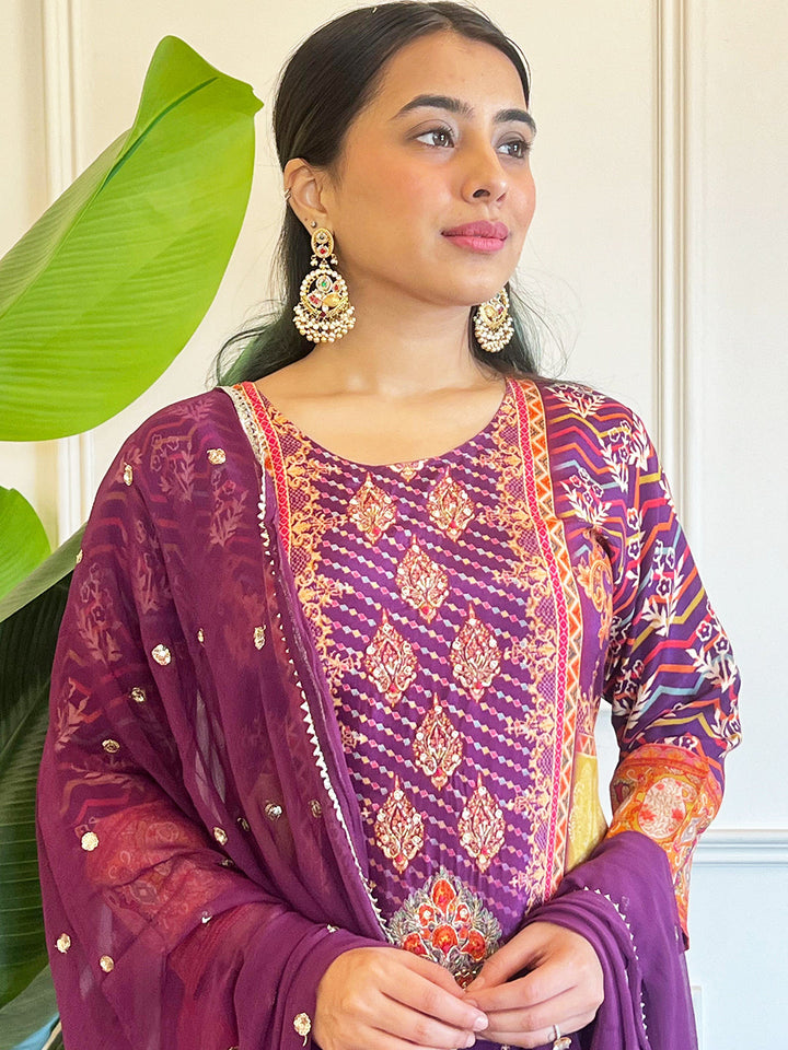Chhaba 555 Printed Embellished Kurta Sharara Set with Sequinned Dupatta & Royal Digital Print