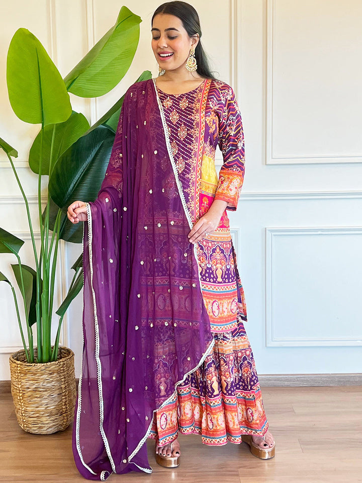 Chhaba 555 Printed Embellished Kurta Sharara Set with Sequinned Dupatta & Royal Digital Print