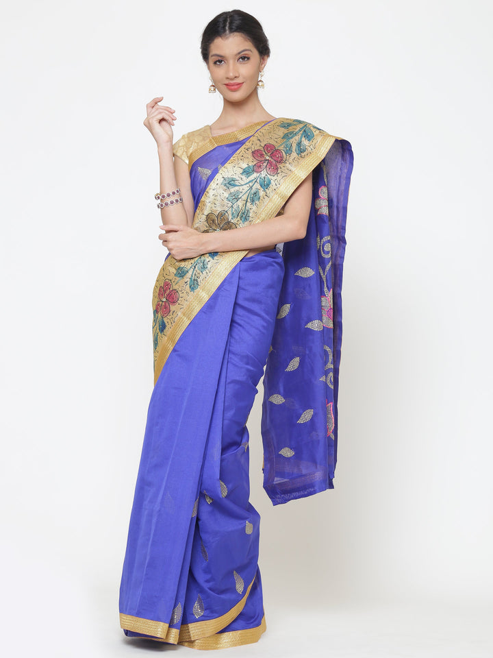 Chanderi Cotton Silk saree with Floral Print and Resham Embroidery