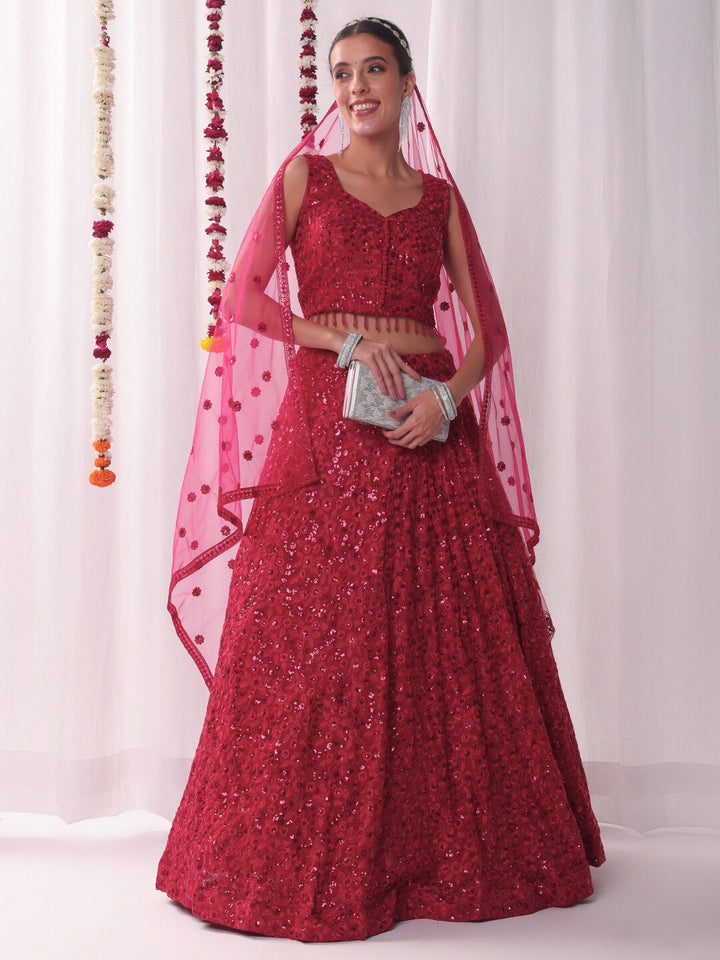 Chhabra 555 All over Sequin Embroidery Lehenga Set with Tassled Choli & Embellished Dupatta