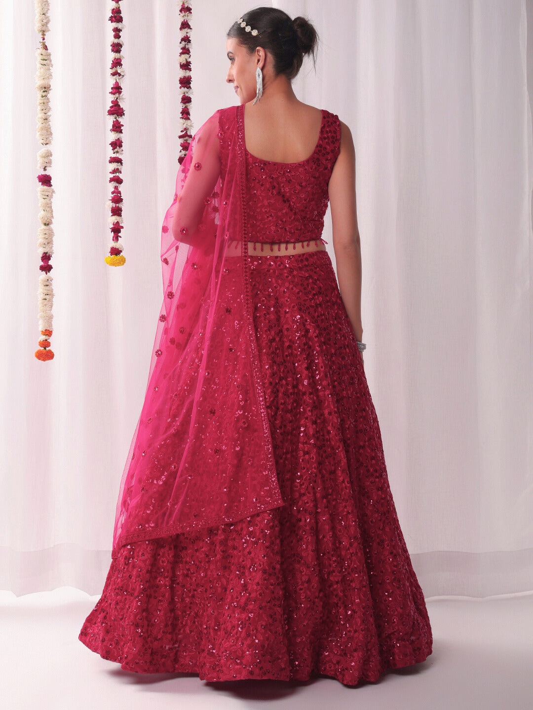 Chhabra 555 All over Sequin Embroidery Lehenga Set with Tassled Choli & Embellished Dupatta