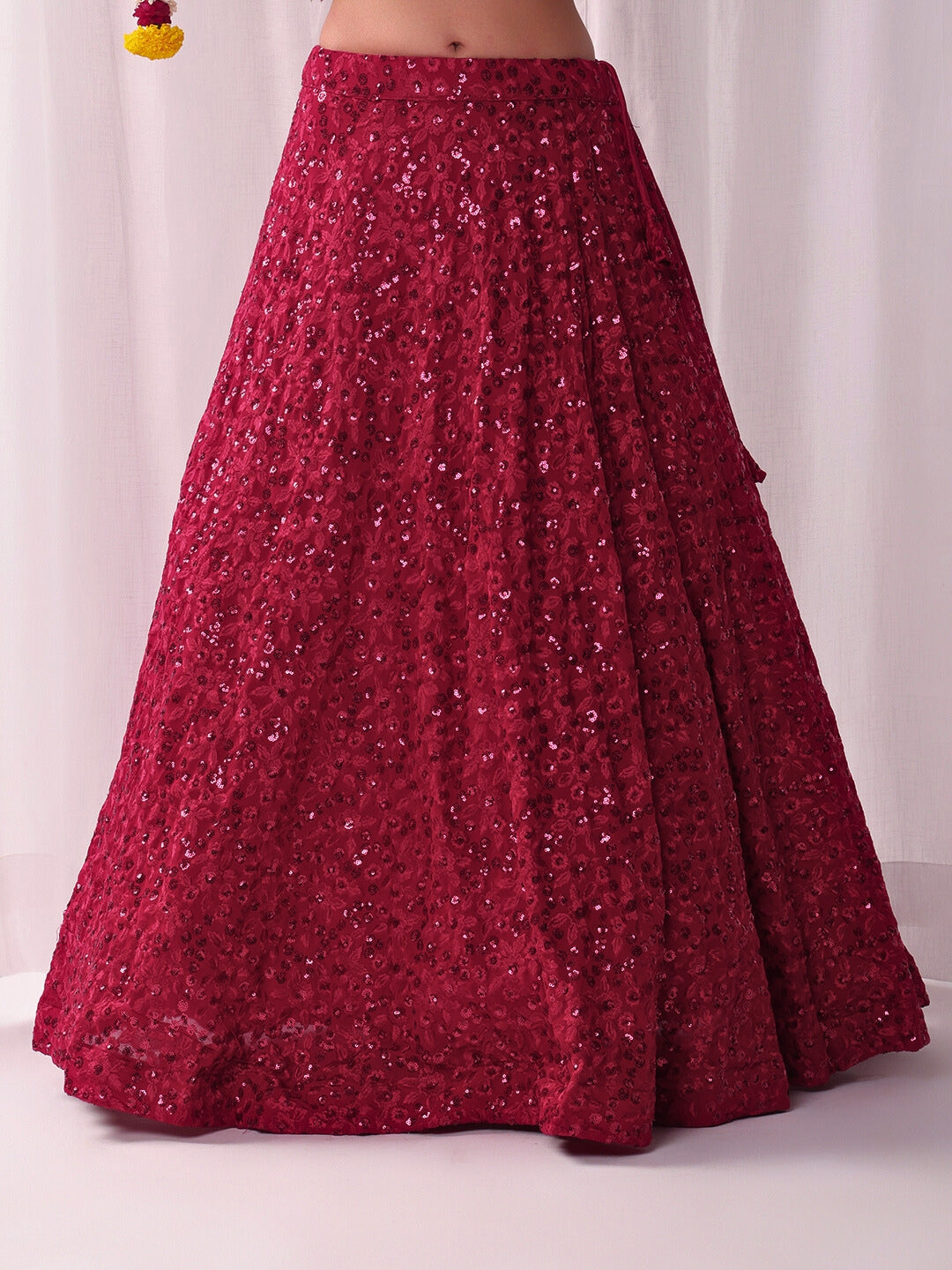Chhabra 555 All over Sequin Embroidery Lehenga Set with Tassled Choli & Embellished Dupatta