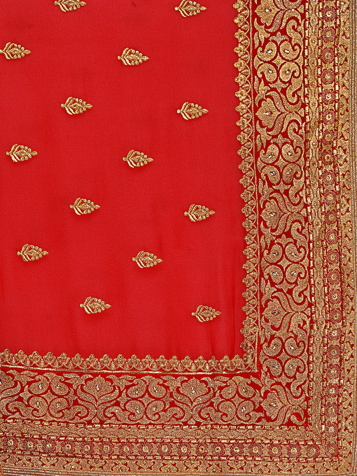 Red Color & Golden Heavy Zari Work Georgette Saree with Dupatta