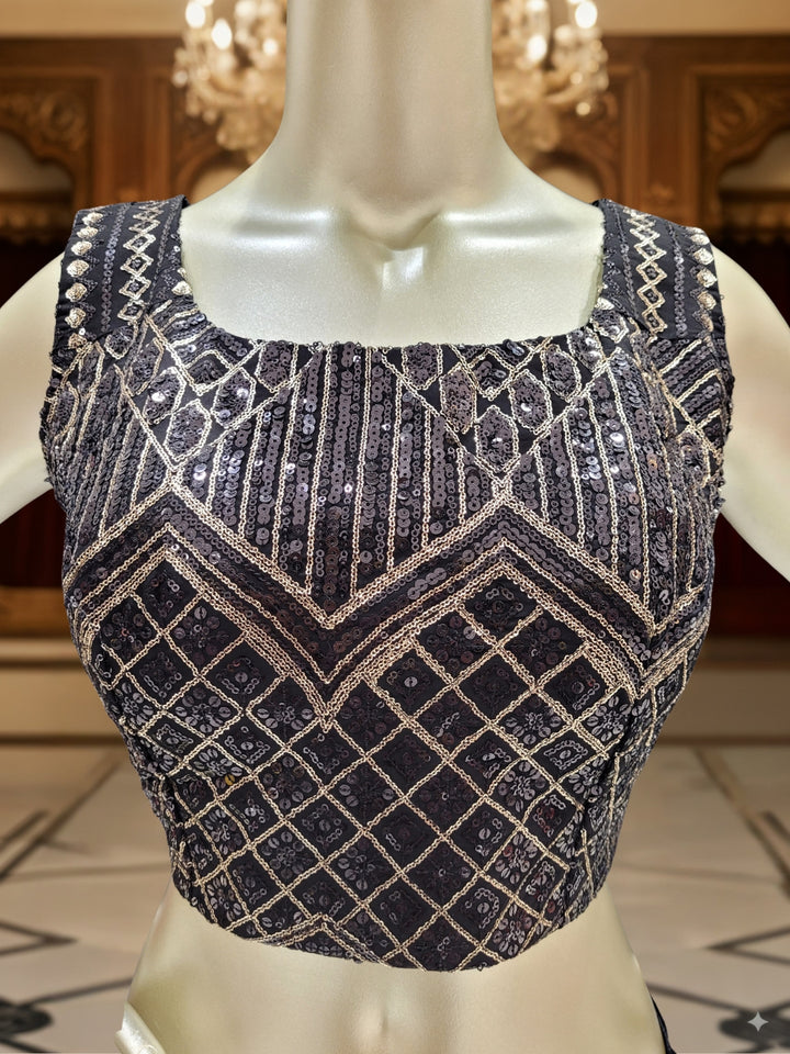 Georgette Pre-Stitched Ruffled Dhoti-Style Saree with Tasseled Sequinned Blouse