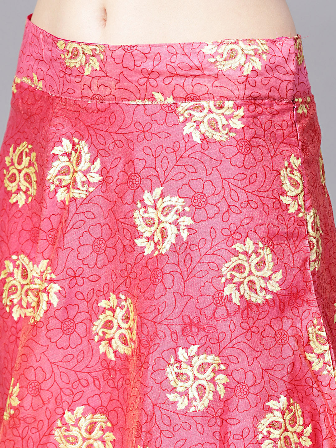 Embroidered Foil Print Crop Top Lehenga with Jeweled Neckline