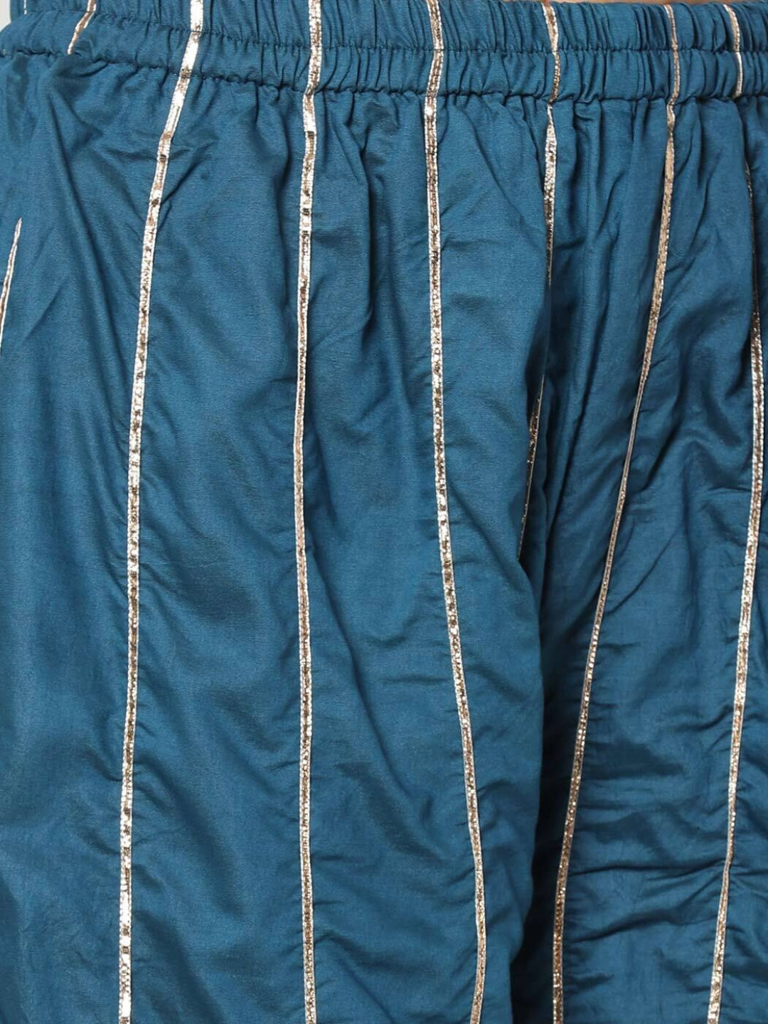 Floral Gota Patti Embroidered Kurta With Striped Pallazo and Dupatta