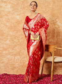 Chhabra 555 Red Bridal Handloom Banarasi Pure Silk Saree with Gold Ethnic Zari Weaving