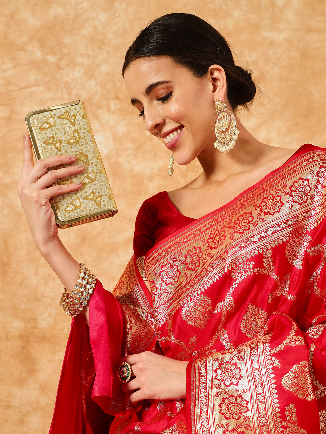 Red Bridal Handloom Banarasi Pure Silk Saree with Gold Zari Weaving