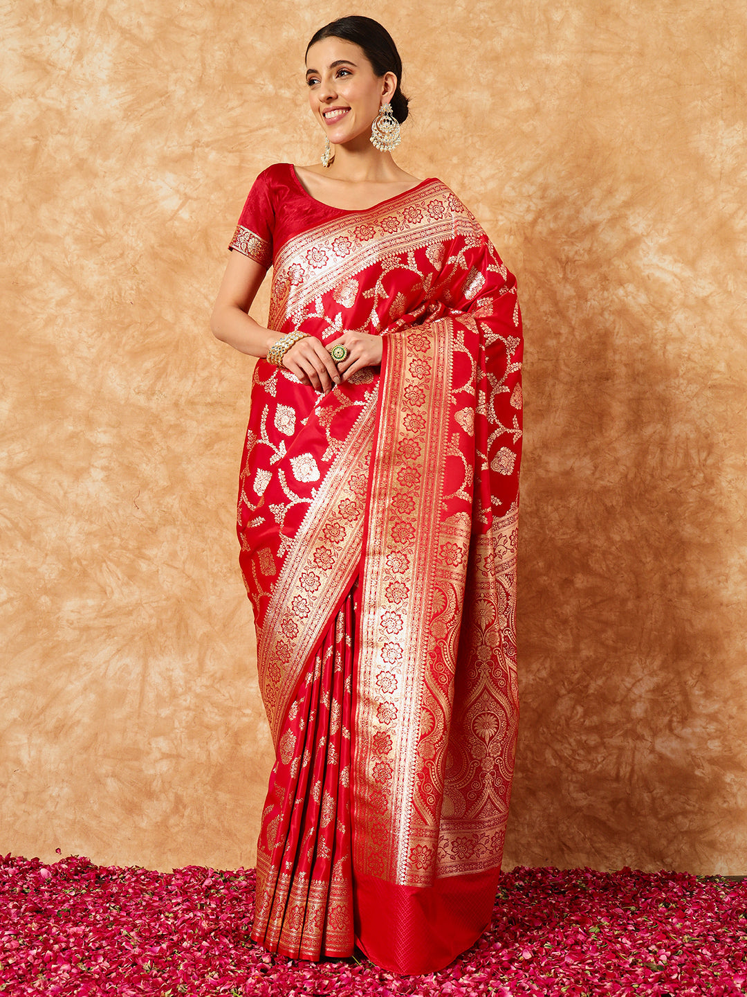 Red Bridal Handloom Banarasi Pure Silk Saree with Gold Zari Weaving