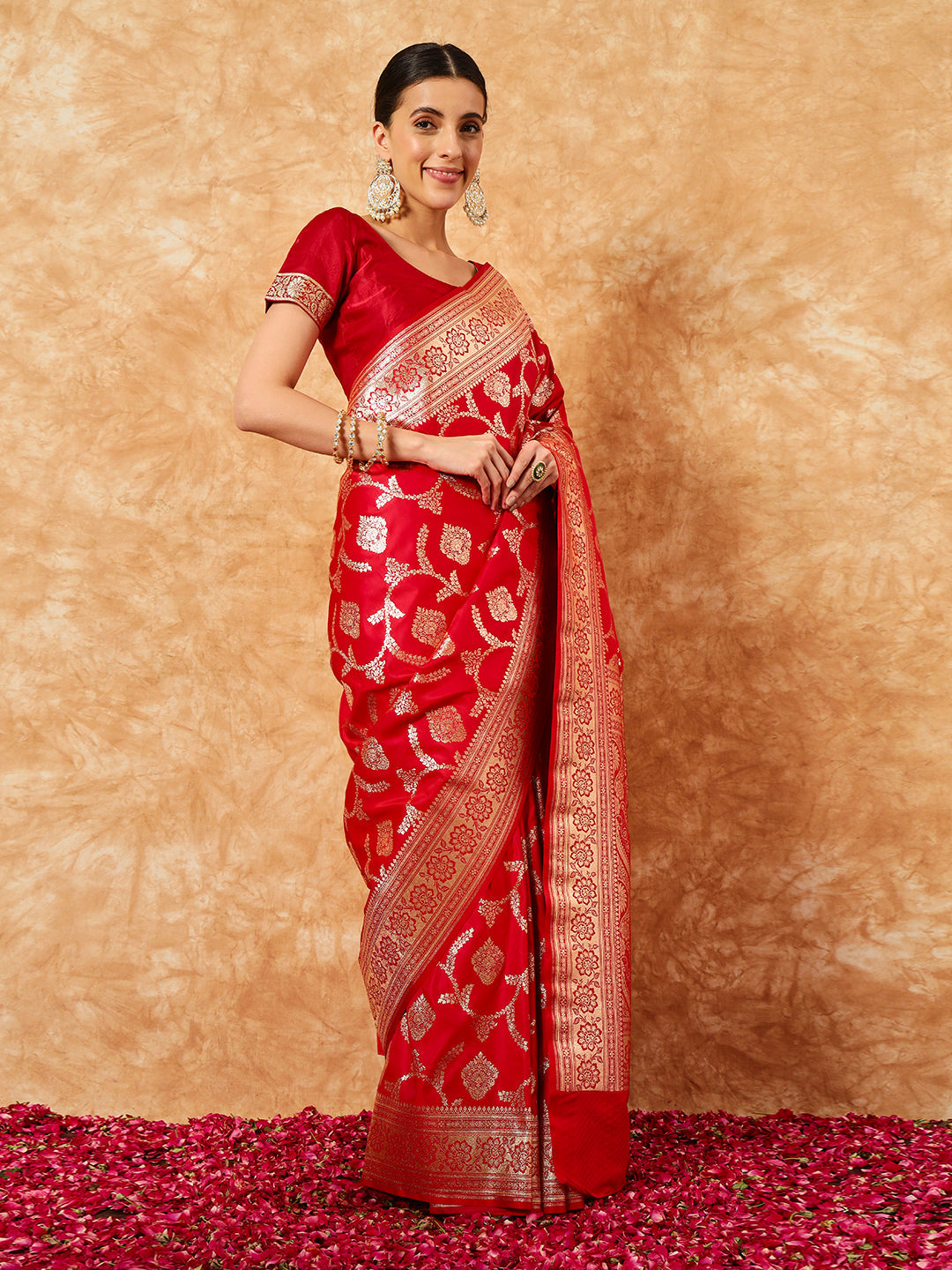 Red Bridal Handloom Banarasi Pure Silk Saree with Gold Zari Weaving