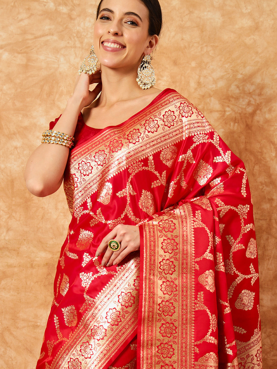 Red Bridal Handloom Banarasi Pure Silk Saree with Gold Zari Weaving