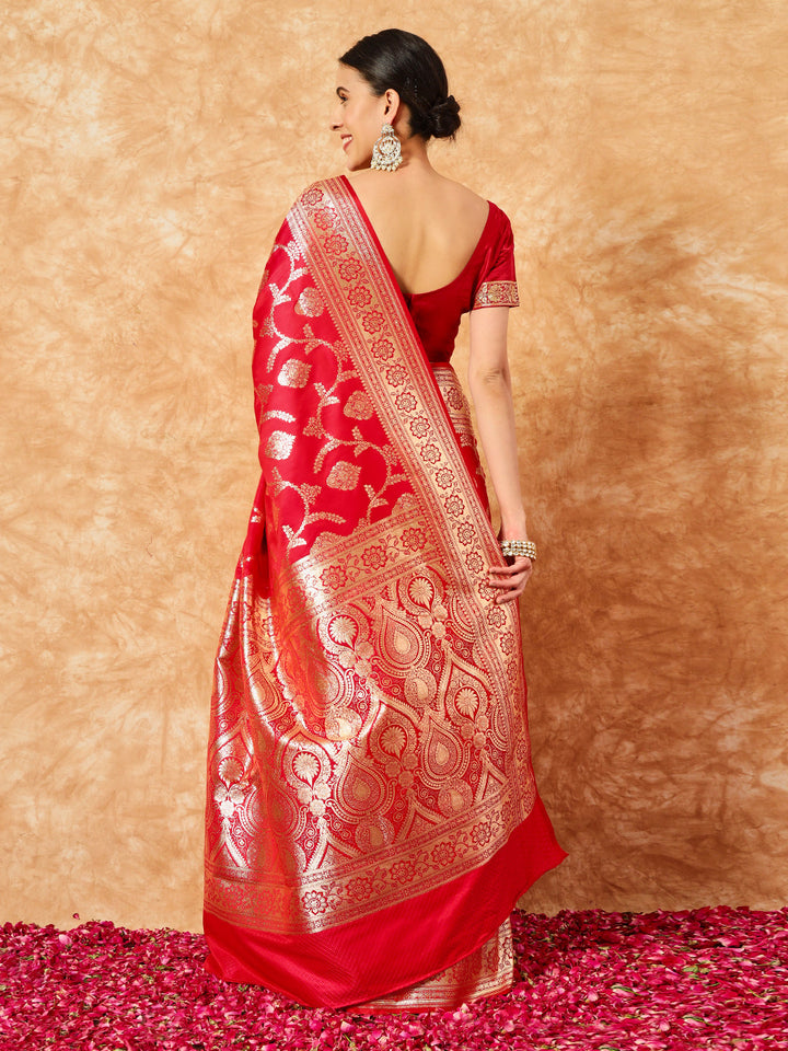 Red Bridal Handloom Banarasi Pure Silk Saree with Gold Zari Weaving