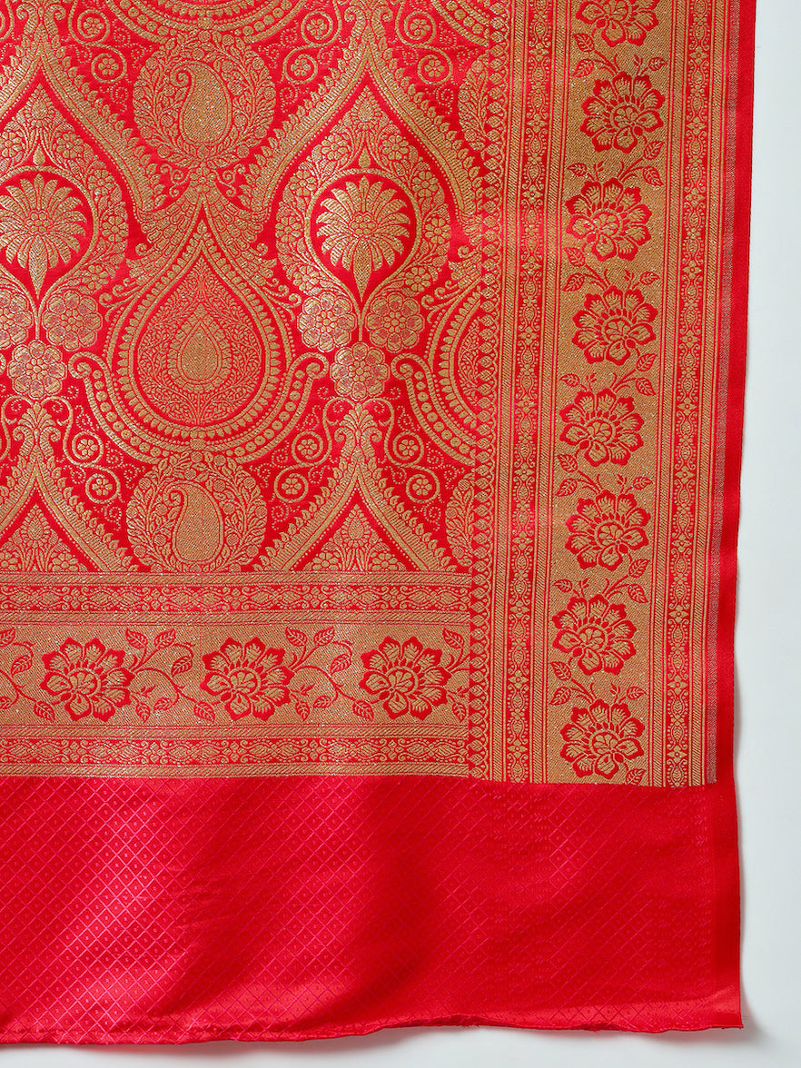 Red Bridal Handloom Banarasi Pure Silk Saree with Gold Zari Weaving