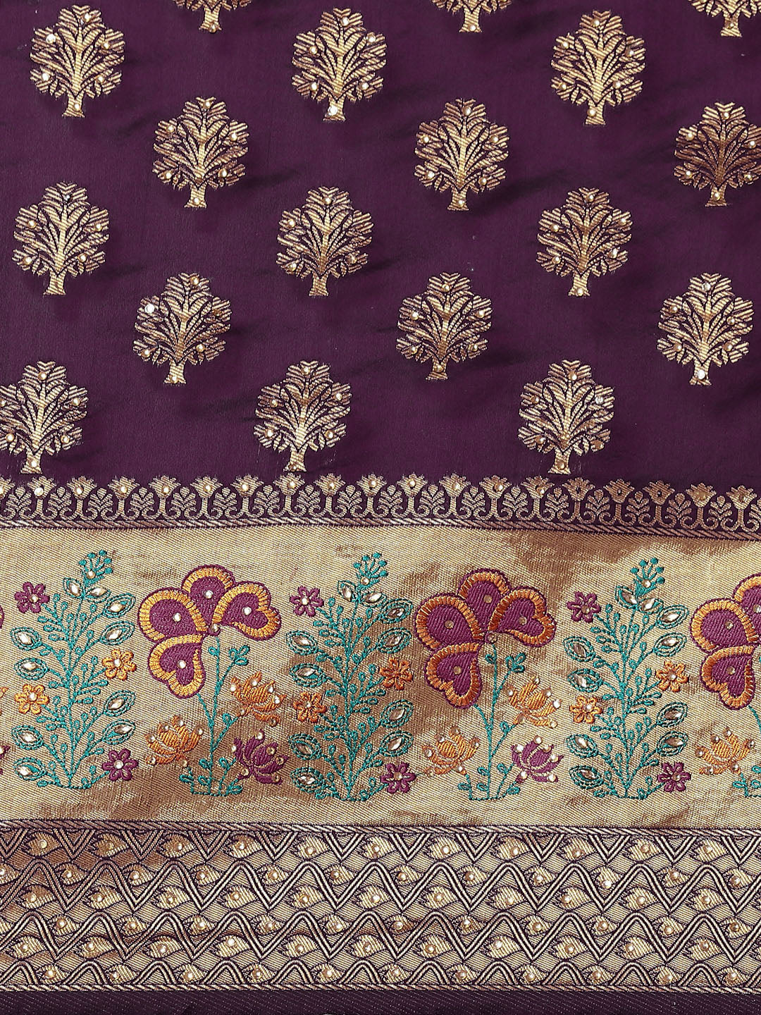 Burgundy Resham Embroidered Silk Woven Traditional Banarasi Saree